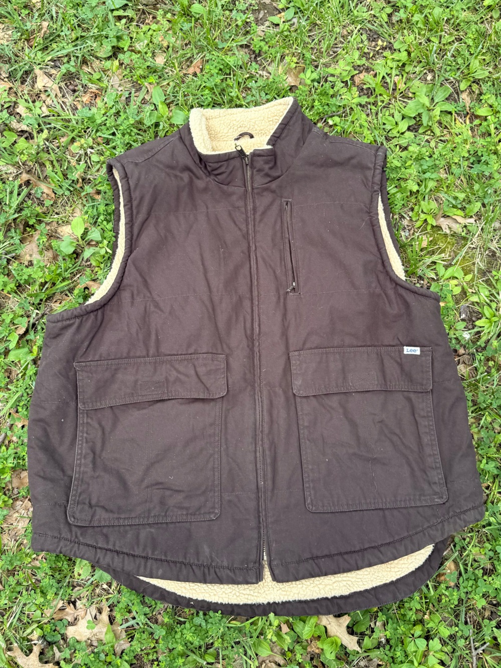 Lee Dark Brown Duck-Canvas Exterior Sherpa-Lined Work Vest